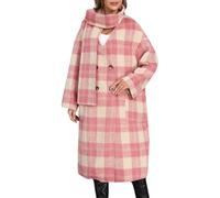 Ansenesna Wollmantel Damen Winter Lang Winterjacke Warm Woll Lange Wintermantel Elegant Kariert Jacke Winter Mantel Ohne Kapuze Wolljacke Zweireihig Oversized Damen-Mäntel Umlegekragen Trenchcoat