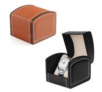 Anseom 2 Stück Uhrenbox, PU Leder Uhrenbox mit abnehmbarem Kissen Single Uhrengehäuse Uhr Geschenkbox Uhr Box für Uhren Schmuck Anhänger Halskette Armbänder, Herren und Damen (Schwarz+Braun)