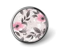 Anstecknadel mit rosa Blumen und Blättern auf grauer, runder Anstecknadel, 2,5 cm, langlebig, nicht verblassend, vielseitige Metallknopfabzeichen, leichte dekorative Brosche für Kleidung, Accessoires