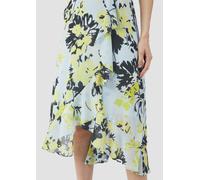 comma Antailliertes Midikleid mit Volants und All-Over-Print hellblau 34