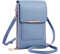 Anti-Diebstahl-Ledertasche - kleine, leichte PU-Leder-Crossbody-Handy-Geldbörse für Damen, Handy-Geldbörse, Crossbody mit Touchscreen (blau)