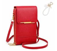 Anti-Diebstahl-Ledertasche, Touchscreen-Handy-Umhängetasche, Touchscreen-Handy-Geldbörse mit RFID-blockierenden Kartenfächern(Red a)