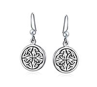 Antike Wikinger Medaillon Geflochtener Keltischer Knoten Runder Kreis Scheibe Hängeohrringe Für Frauen Irischer Fischhaken Oxidiertes .925 Sterlingsilber