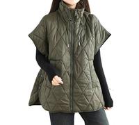 Antinson Übergroße Steppweste für Damen, mit Flügelärmeln, Stehkragen, Reißverschluss, Daunenweste mit Taschen, Army Grün, M