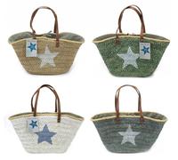 Antonio - Farbauswahl - Flechttasche Stern Korbtasche Shopper Ibiza Strandtasche Korb groß beige weiß