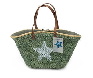Antonio - Farbauswahl - Flechttasche Stern Korbtasche Shopper Ibiza Strandtasche Korb groß grün grün