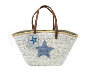 Antonio - Farbauswahl - Flechttasche Stern Korbtasche Shopper Ibiza Strandtasche Korb groß grün weiß