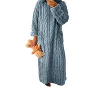 Anttyscar Fleece Schlafanzug Damen Winter Schlafbekleidung Flauschig Lang Nachthemd Warm Hausanzug Jacquard-Pyjamas Nachtwäsche mit Taschen,Länge 130CM