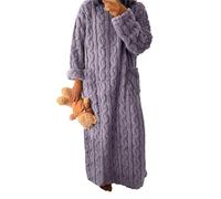 Anttyscar Fleece Schlafanzug Damen Winter Schlafbekleidung Flauschig Lang Nachthemd Warm Hausanzug Jacquard-Pyjamas Nachtwäsche mit Taschen,Länge 115CM