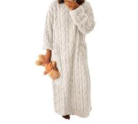 Anttyscar Fleece Schlafanzug Damen Winter Schlafbekleidung Flauschig Lang Nachthemd Warm Hausanzug Jacquard-Pyjamas Nachtwäsche mit Taschen,Länge 140CM