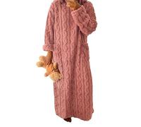 Anttyscar Fleece Schlafanzug Damen Winter Schlafbekleidung Flauschig Lang Nachthemd Warm Hausanzug Jacquard-Pyjamas Nachtwäsche mit Taschen,Länge 115CM