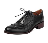 ANUFER Damen Blockabsatz Flügelspitze Brogues Niedrige Spitze Oxfords Hofschuhe Schwarz SN0706226 EU40