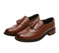 ANUFER Damen Echtes Leder Quaste Faulenzer Schick Brogues Schlüpfen Pumps SN02770 Braun EU41