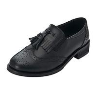 ANUFER Damen Echtes Leder Quaste Faulenzer Schick Brogues Schlüpfen Pumps SN02770 Schwarz EU40
