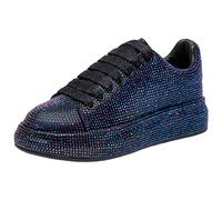 ANUFER Damen Mode Dicke Sohle Turnschuhe Funkeln Verlaufsfarben Strasssteine Schnüren Zwanglos Sportschuhe Marine SN070629 EU41