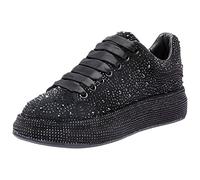 ANUFER Damen Mode Dicke Sohle Turnschuhe Funkeln Verlaufsfarben Strasssteine Schnüren Zwanglos Sportschuhe Schwarz SN070629 EU39.5