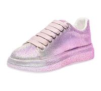 ANUFER Damen Mode Dicke Sohle Turnschuhe Funkeln Verlaufsfarben Strasssteine Schnüren Zwanglos Sportschuhe Rosa SN070629 EU42