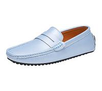 ANUFER Herren Klassisch Pennyloafer Flach Schlüpfen Sanft Spaltleder Mokassins Fahrschuhe Hellblau SN070440 EU45.5