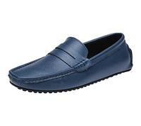 ANUFER Herren Klassisch Pennyloafer Flach Schlüpfen Sanft Spaltleder Mokassins Fahrschuhe Marine SN070440 EU44.5
