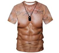 ANUFER Herren Neuheit 3D Digital Drucken Muskelmann T-Shirt Kurzarm Tops Bluse Tee Halskette Muskel Stil F SD5A033 5XL