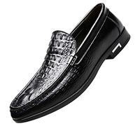 ANUFER Herren Stilvoll Krokodil Prägung Flache Loafer Lackleder Slip-on Formal Abendschuhe SN01425 Schwarz EU42