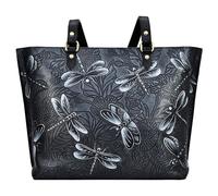 Anuschka Gro§e handbemalte Totebag aus Echtleder mit Rei§verschluss - Tooled Dragonfly Meadow
