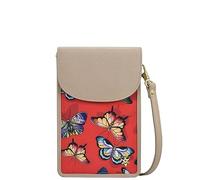 Anuschka Wanderlust Kollektion Handytasche zum Umhängen mit RFID-Börse - Stoff-Umhängetaschen für Damen - Butterfly Heaven Ruby