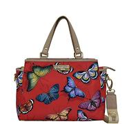 Anuschka Wanderlust-Kollektion mit mehreren Fächern, Nylongewebe mit Lederbesatz und Kunstdruck, Butterfly Heaven Rubin, Einheitsgröße