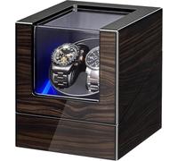 ANWBROAD Uhrenbeweger 2 uhren,Automatik uhrenbeweger mit Leiser Motor,4 Drehmodis,LED-Licht,Batteriebetrieb oder USB-Betrieb Uhrendreher,Watch Winder,Ebenholzmaserung Pianolackierung,JWW001E