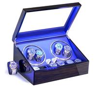 ANWBROAD Uhrenbeweger für Automatikuhren 4 Uhrenrotatoren und 6 zusätzliche Stauräume mit superleisen Mabuchi-Motor LED-Hintergrundbeleuchtung Uhrendreher Uhrenschüttler 4 Modi Geschenk USB JWW002E