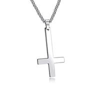 Anwin Schmuck Halskette mit verkehrt Kreuz Anhänger Basic Religion für Herren Männer Damen Frauen Kreuz Kette Kreuzanhänger aus Edelstahl 55 cm lang Silber