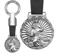 Anwlki Heiligen Christophorus Plaketten Leder Schlüsselanhänger Heiliger Christophorus Medaille Beschutze Uns Komm Gut Heim Auto Motorrad Autofahrer Schutzpatron Anhänger (Altes Silber)