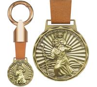 Anwlki Heiligen Christophorus Plaketten Leder Schlüsselanhänger Heiliger Christophorus Medaille Beschutze Uns Komm Gut Heim Auto Motorrad Autofahrer Schutzpatron Anhänger (Messingfarbe)