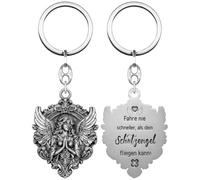 Anwlki Schutzengel Schlüsselanhänger Engel Auto Schlüsselanhänger Anhänger Medaille Plaketten Fahre nie schneller als dein Schutzengel fliegen kann Auto Motorrad Autofahrer Schutzpatron (Altes Silber)