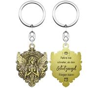 Anwlki Schutzengel Schlüsselanhänger Engel Auto Schlüsselanhänger Anhänger Medaille Plaketten Fahre nie schneller als dein Schutzengel fliegen kann Auto Motorrad Autofahrer Schutzpatron (Messingfarbe)