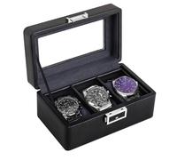 Anyasun Uhrenbox für Herren, 3 Fächer, Uhrenvitrine aus PU-Leder für Uhrenschmuck, Uhrenhalter mit Glasdeckel, Geschenk für Weihnachten