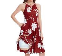 ANYFITTING A Linien Kleid Frauen Sommerkleider Ärmelloses Kleid mit BH bis Knie mit Taschen Strandkleid Damen Halteelemente Rot Weiß XL