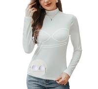 ANYFITTING Damen Rollkragenshirt mit Integriertem BH Slim Fit Shirt Turtleneck Basic Rollkragenpullover Langarmshirts für Frauen Long Sleeve Weiß L