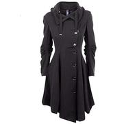 AnyuA Damen Herbst Elegant Gothic Mäntel Kleider Trenchcoat Lang Parka mit Asymmetrisch Saum Jacke Windbreaker Schwarz S