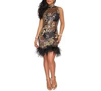 AnyuA Damen Minikleid, Pailletten Glitzer, Ärmelloses, Partykleid, Abendkleid, Clubwear Schwarz L