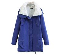 AnyuA Damen Stehkragen Winter Jacke Kordelzug Fleece Parka Winterjacke Verdicken gefüttert mit Teddyfutter Saphirblau S