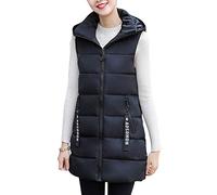 AnyuA Damen Winter Gilet Gepolsterte Gesteppte Weste Körperwärmer Reißverschluss Ärmellose Jacke Mantel Mit Kapuze Schwarz XL