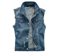 AnyuA Herren Casual Jacke, Ärmellose, Denim Weste Top, Vintage Jeans-Jacke Slim-Fit Blau 2XL