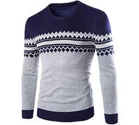 AnyuA Herren Feinstrick-Pullover Strickpullover Rundhals Sweatshirt Vintage Marine S