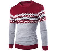 AnyuA Herren Feinstrick-Pullover Strickpullover Rundhals Sweatshirt Vintage Rot S