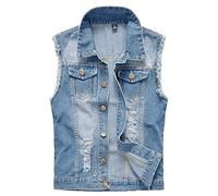 AnyuA Herren Freizeitjacke, Ärmellose, Biker, Jeansjacke, Weste Top Hellblau L