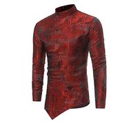 AnyuA Herren Hemden Slim Fit Langarm Asymmetrisch Knopf Stehkragen Business Freizeithemd Burgunderrot L