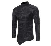 AnyuA Herren Hemden Slim Fit Langarm Asymmetrisch Knopf Stehkragen Business Freizeithemd Schwarz L