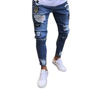 AnyuA Herren Jeans Mode Casual Destroyed Slim Fit Skinny Denim Hose Strech Zerrissen Jeanshose Hellblau S