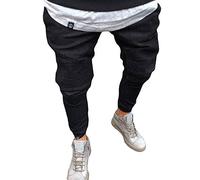 AnyuA Herren Jeans Mode Casual Slim Fit Skinny Denim Hose Strech Zerrissen Jeanshose Schwarz L